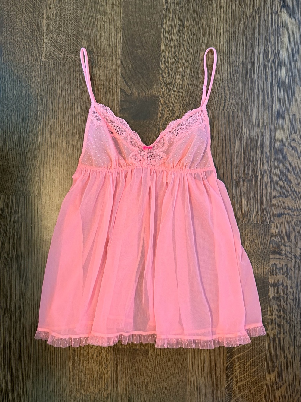 Victoria’s Secret Coral Pink Sheer Mesh Lace Babydoll Slip Chemise Nightie S